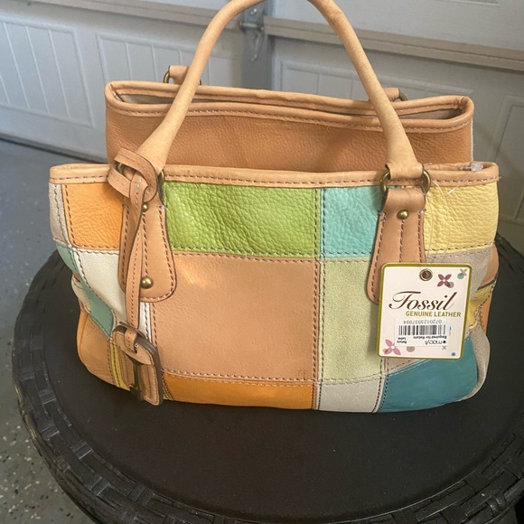 Fossil Colorful Patchwork Leather Satchel - Picture 1 of 6